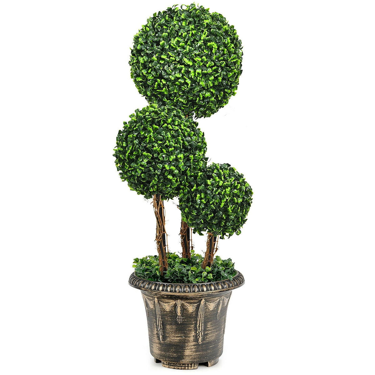 30 Inch Artificial Topiary Triple Ball Tree Indoor and Outdoor UV Protection-Artificial Plants-DECOROLALA