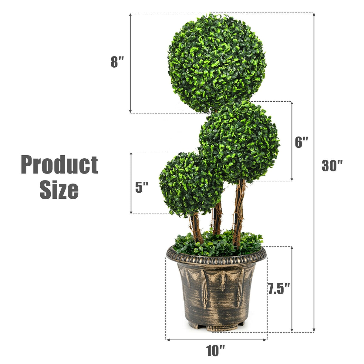 30 Inch Artificial Topiary Triple Ball Tree Indoor and Outdoor UV Protection-Artificial Plants-DECOROLALA