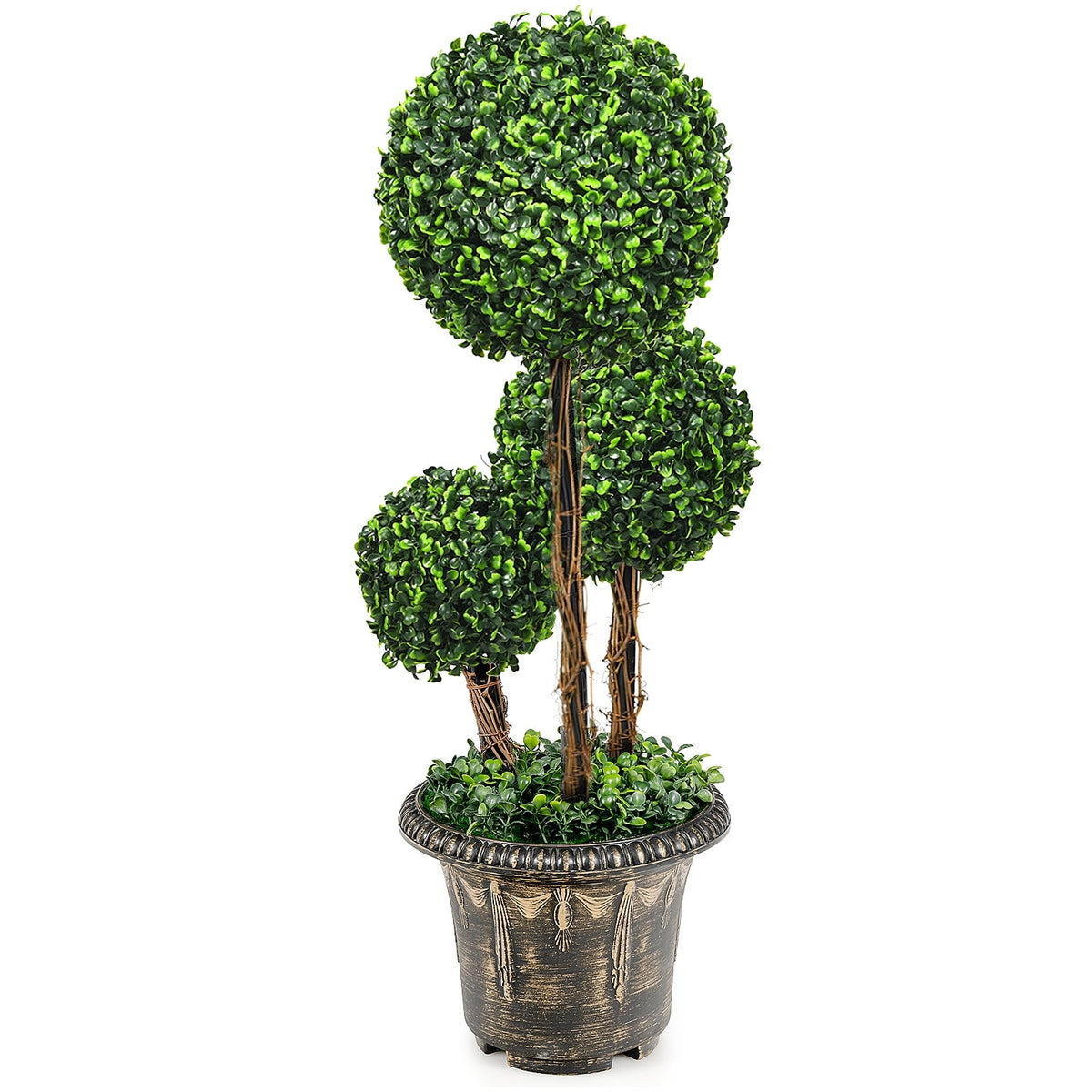 30 Inch Artificial Topiary Triple Ball Tree Indoor and Outdoor UV Protection-Artificial Plants-DECOROLALA