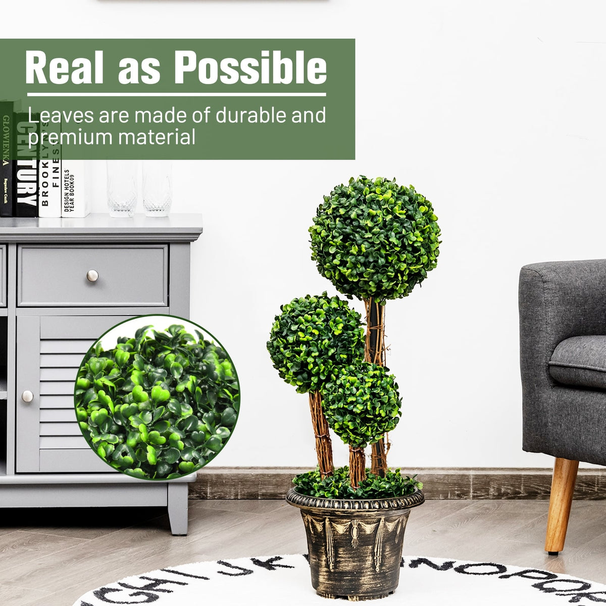 30 Inch Artificial Topiary Triple Ball Tree Indoor and Outdoor UV Protection-Artificial Plants-DECOROLALA
