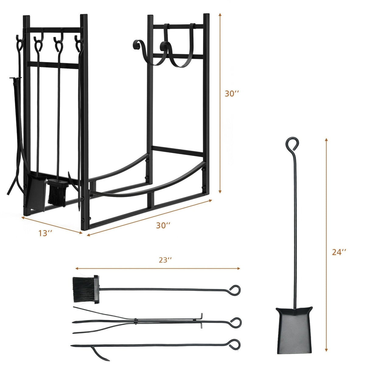 30 Inch Firewood Rack with 4 Tool Set Kindling Holders for Indoor and Outdoor-Log Racks & Carriers-DECOROLALA