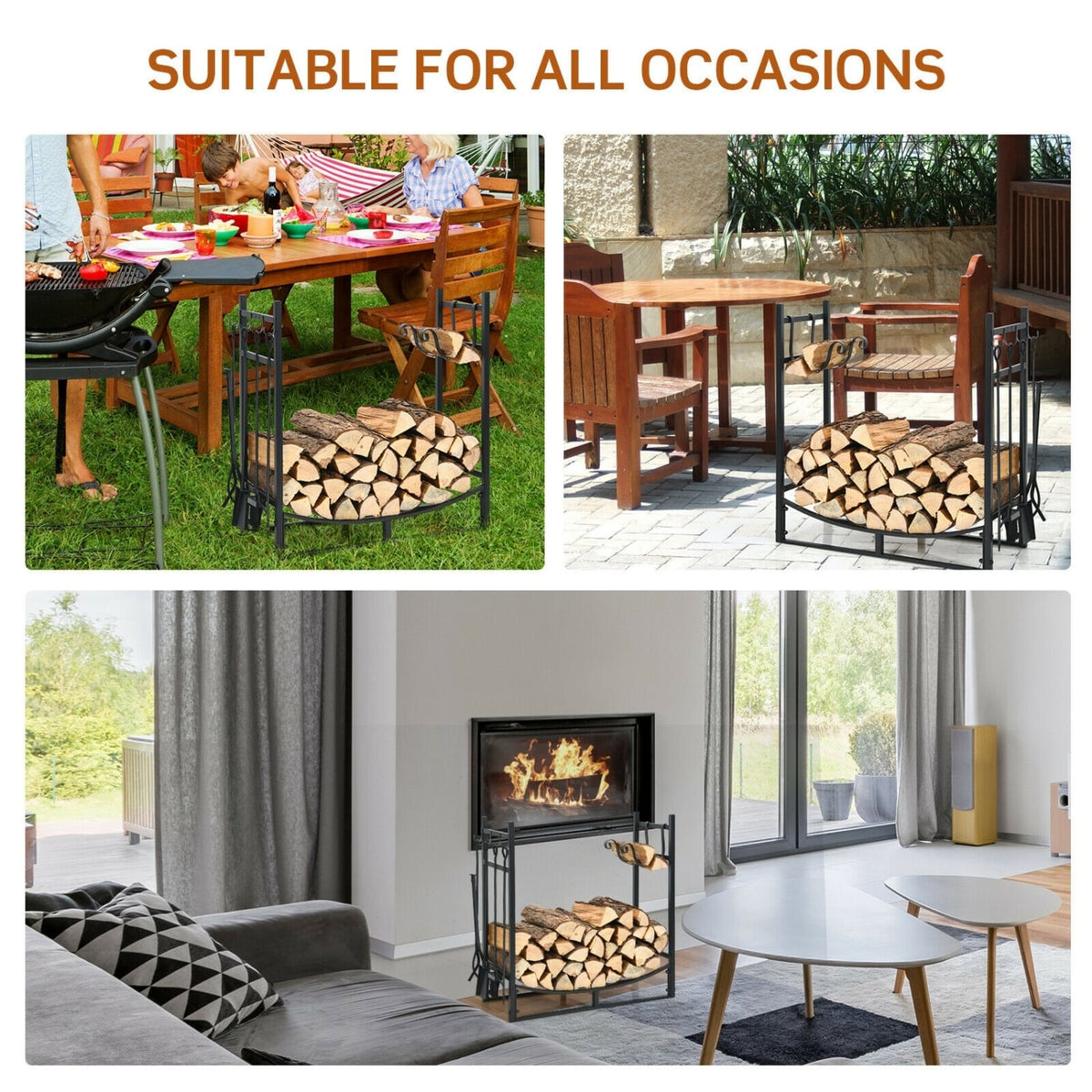 30 Inch Firewood Rack with 4 Tool Set Kindling Holders for Indoor and Outdoor-Log Racks & Carriers-DECOROLALA