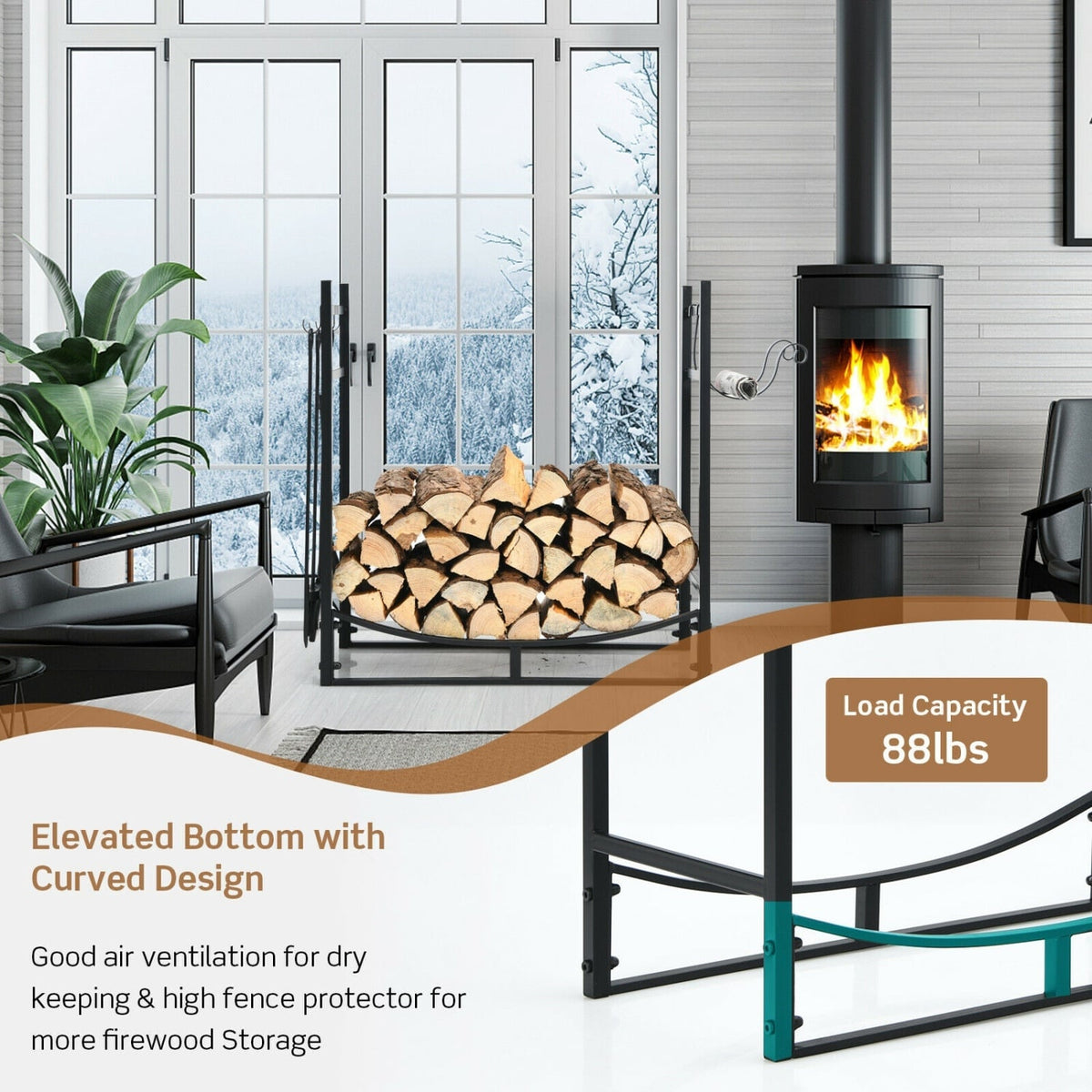 30 Inch Firewood Rack with 4 Tool Set Kindling Holders for Indoor and Outdoor-Log Racks & Carriers-DECOROLALA