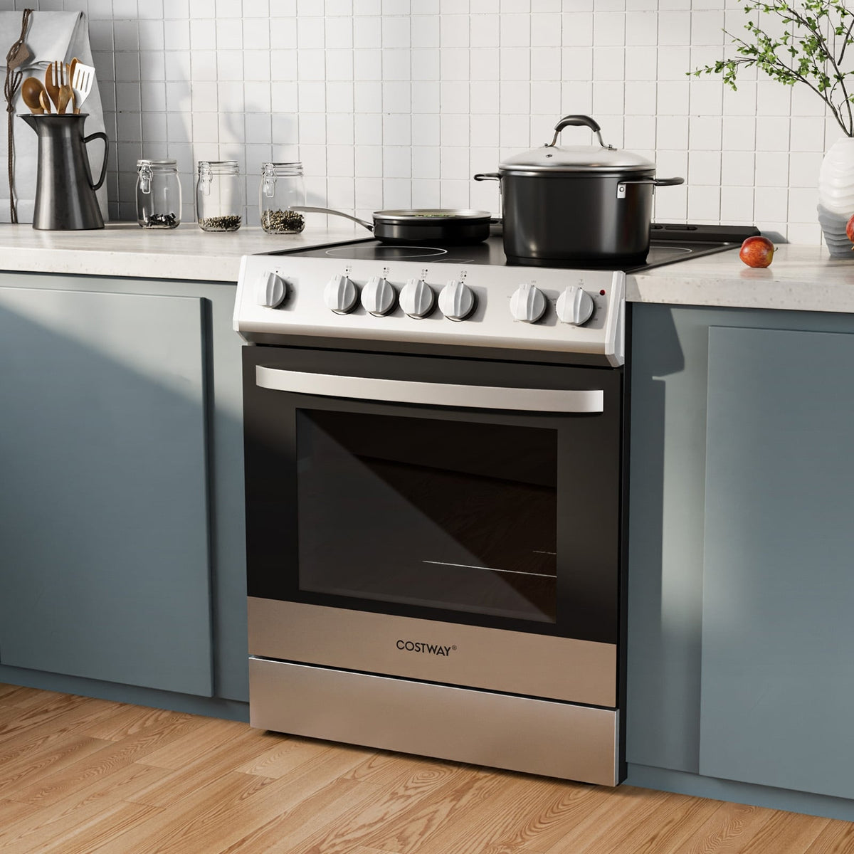30 Inch Freestanding and Slide-in Kitchen Stove with 4 Burners Ceramic Cooktop-Silver-Food Warmers & Burners-DECOROLALA