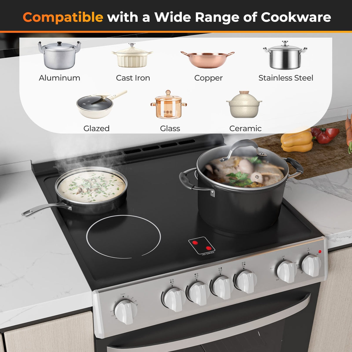 30 Inch Freestanding and Slide-in Kitchen Stove with 4 Burners Ceramic Cooktop-Silver-Food Warmers & Burners-DECOROLALA