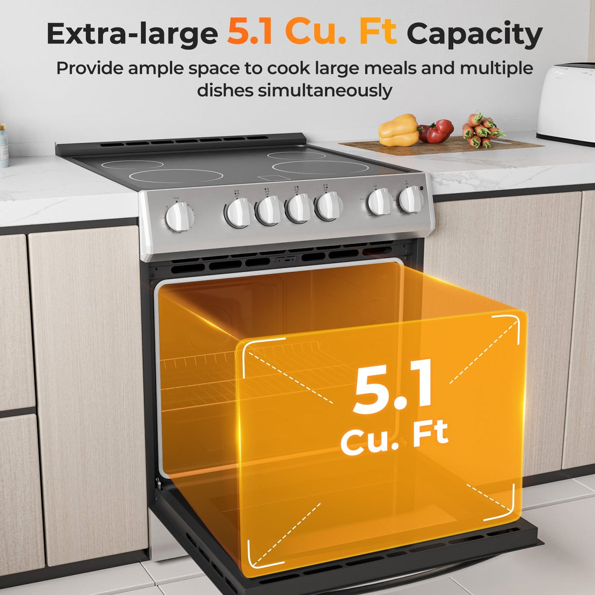 30 Inch Freestanding and Slide-in Kitchen Stove with 4 Burners Ceramic Cooktop-Silver-Food Warmers & Burners-DECOROLALA