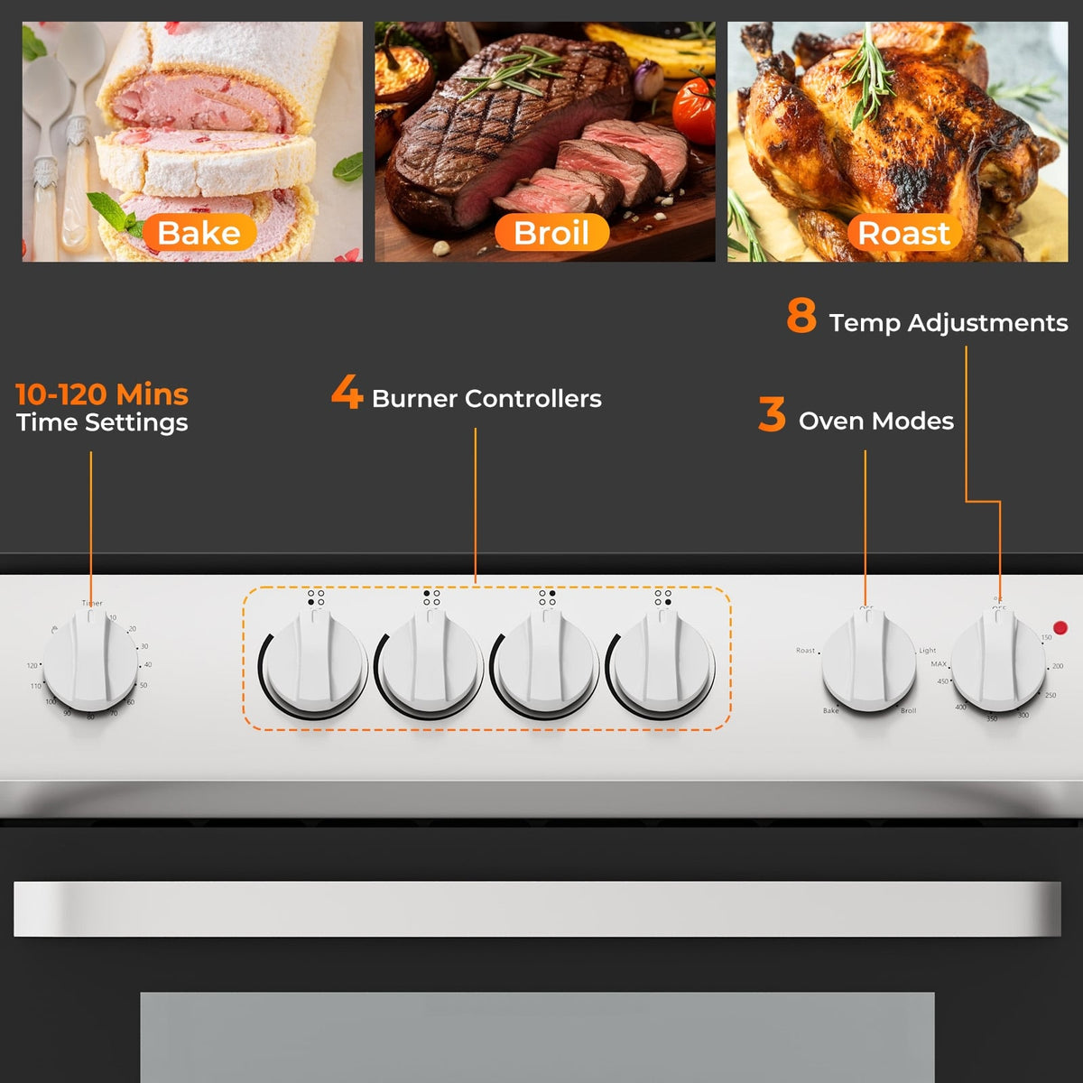 30 Inch Freestanding and Slide-in Kitchen Stove with 4 Burners Ceramic Cooktop-Silver-Food Warmers & Burners-DECOROLALA