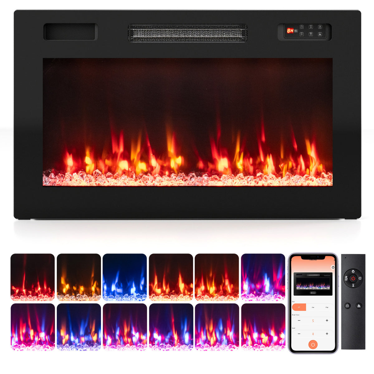 30 Inch Smart WiFi Electric Fireplace with Recessed and Wall Mounted-Fireplaces-DECOROLALA