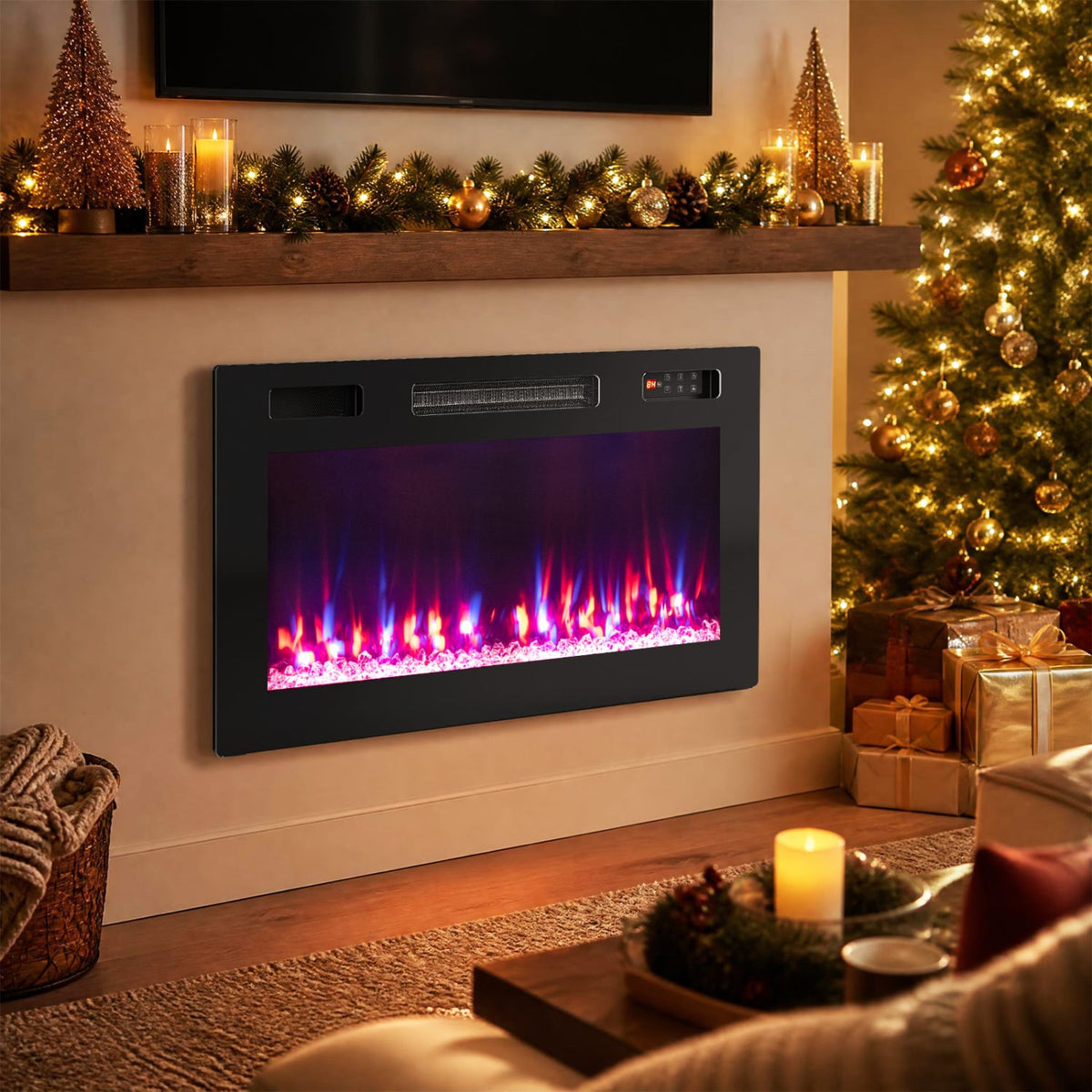 30 Inch Smart WiFi Electric Fireplace with Recessed and Wall Mounted-Fireplaces-DECOROLALA