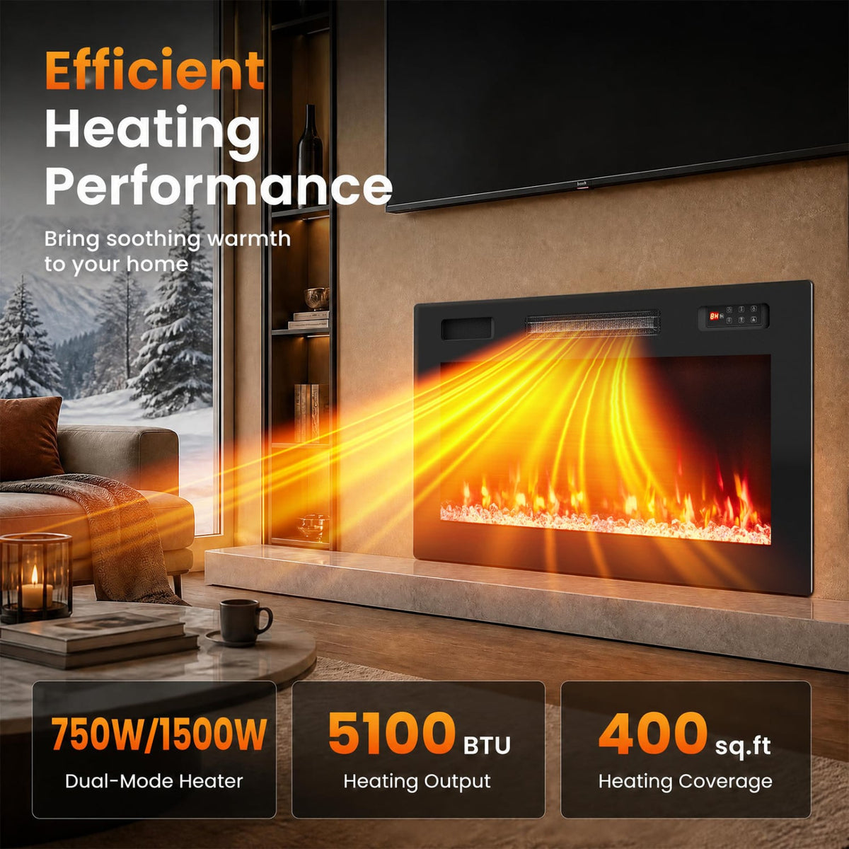30 Inch Smart WiFi Electric Fireplace with Recessed and Wall Mounted-Fireplaces-DECOROLALA