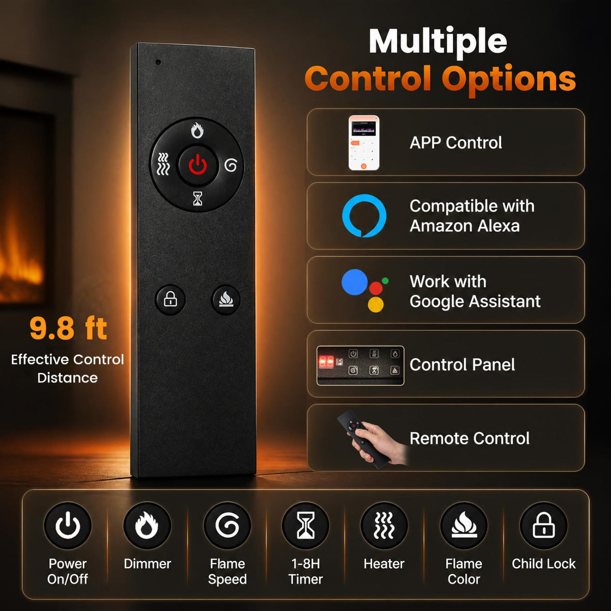30 Inch Smart WiFi Electric Fireplace with Recessed and Wall Mounted-Fireplaces-DECOROLALA