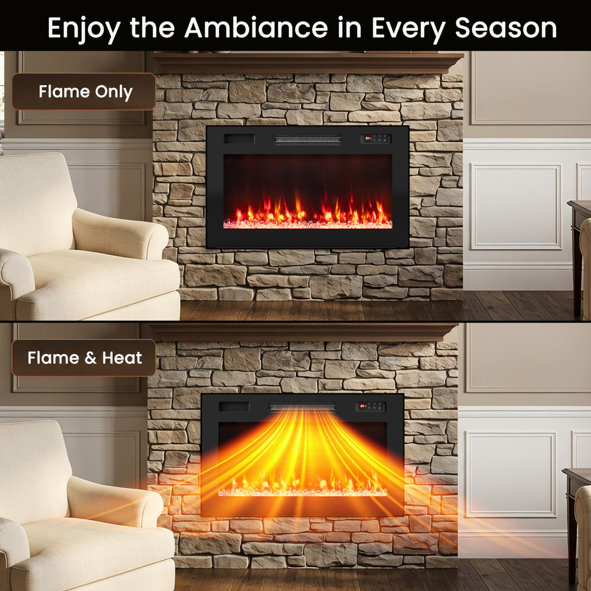 30 Inch Smart WiFi Electric Fireplace with Recessed and Wall Mounted-Fireplaces-DECOROLALA