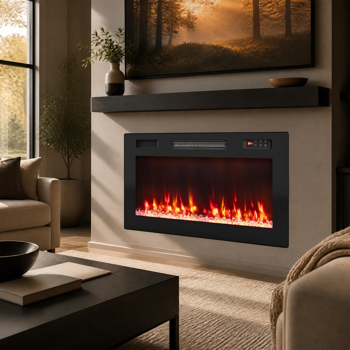 30 Inch Smart WiFi Electric Fireplace with Recessed and Wall Mounted-Fireplaces-DECOROLALA