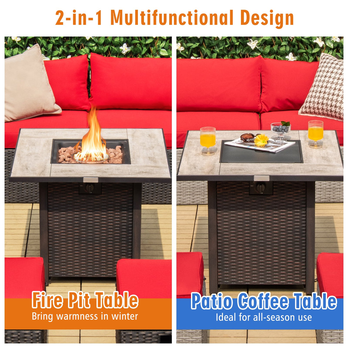 30 Inch Square Propane Gas Fire Pit Table Ceramic Tabletop-Fire Pit Tables-DECOROLALA