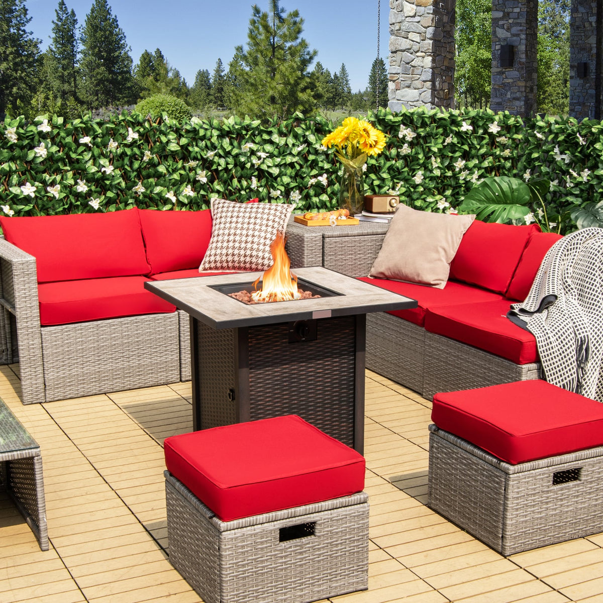 30 Inch Square Propane Gas Fire Pit Table Ceramic Tabletop-Fire Pit Tables-DECOROLALA
