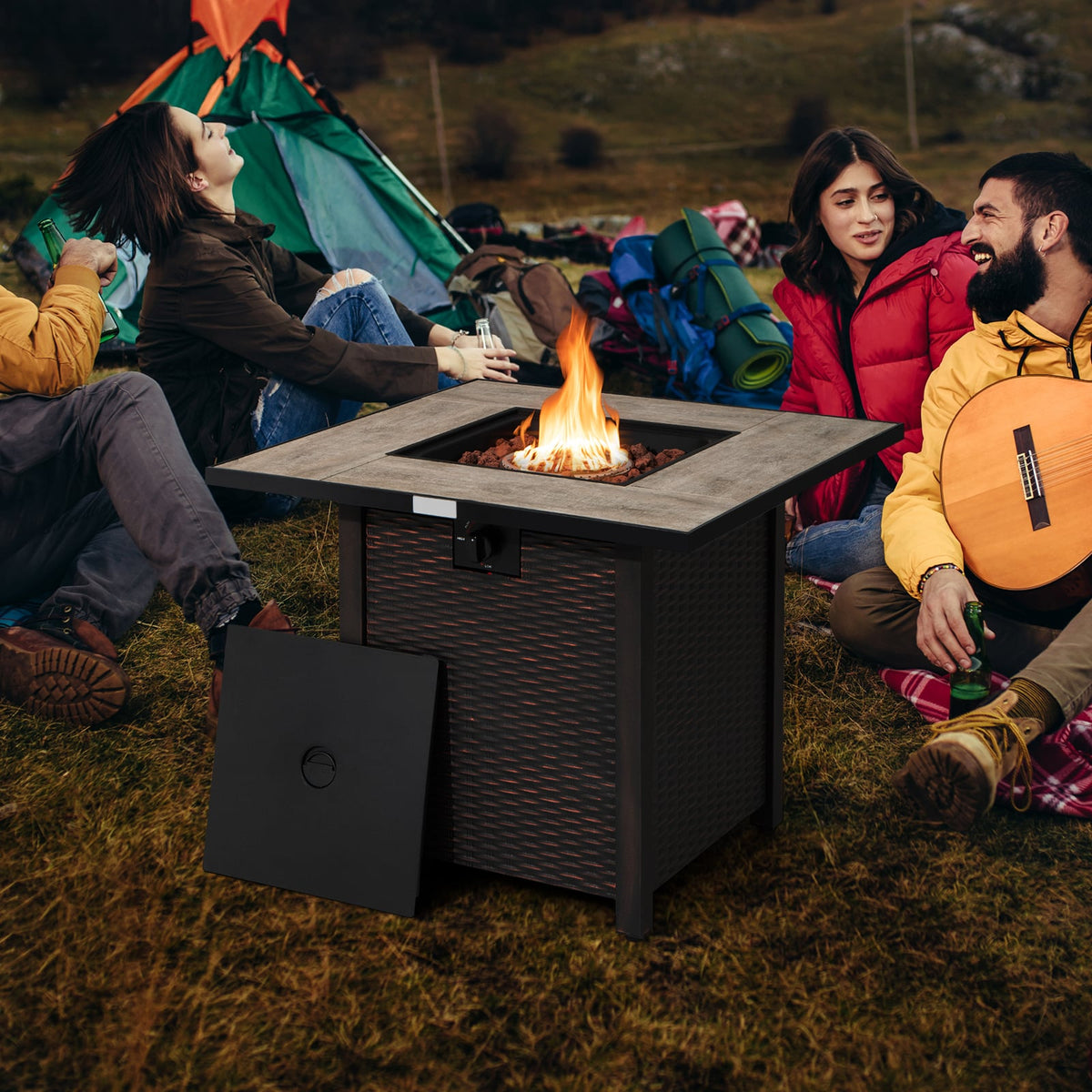 30 Inch Square Propane Gas Fire Pit Table Ceramic Tabletop-Fire Pit Tables-DECOROLALA