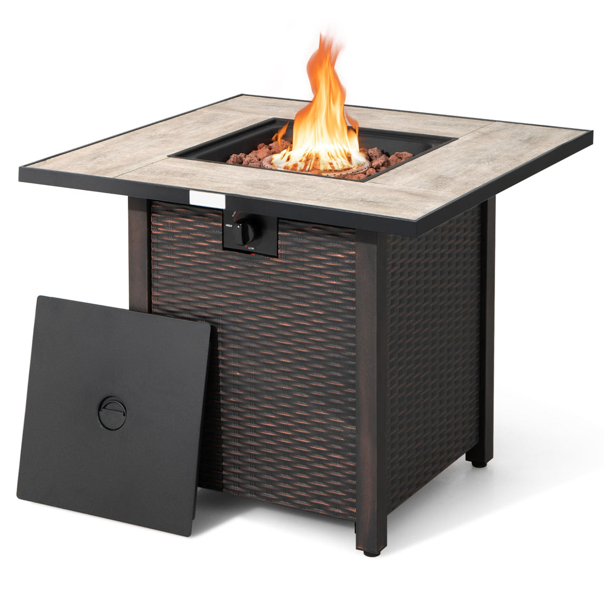 30 Inch Square Propane Gas Fire Pit Table Ceramic Tabletop-Fire Pit Tables-DECOROLALA