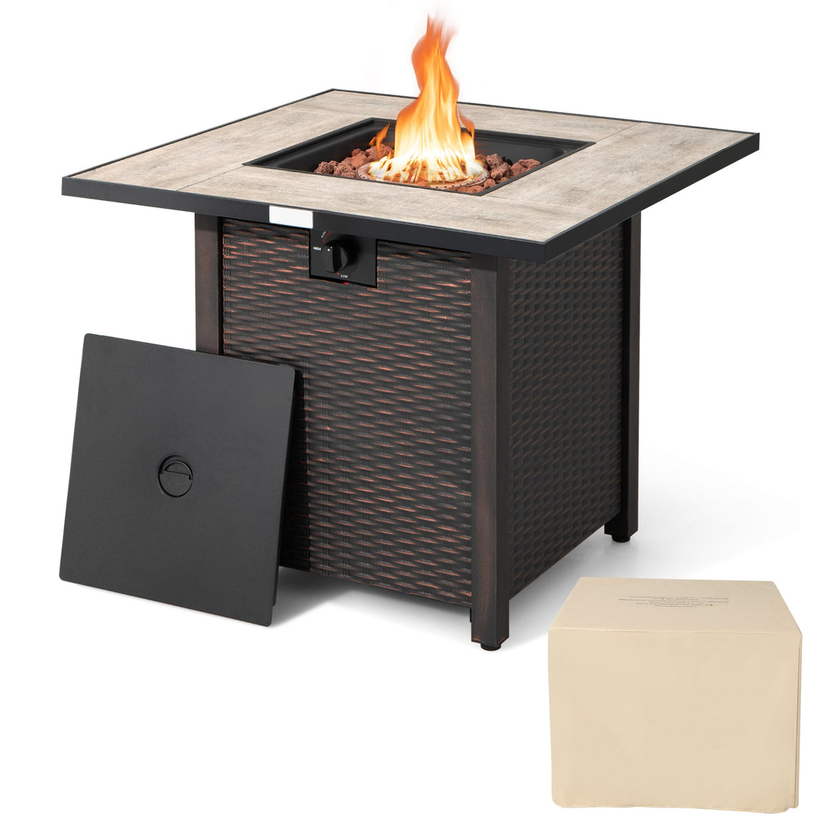 30 Inch Square Propane Gas Fire Pit Table Ceramic Tabletop-Fire Pit Tables-DECOROLALA