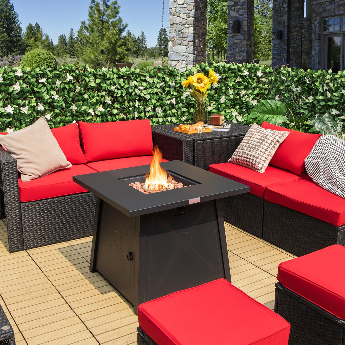 30 Inch Square Propane Gas Fire Table with Waterproof Cover-Fire Pit Tables-DECOROLALA