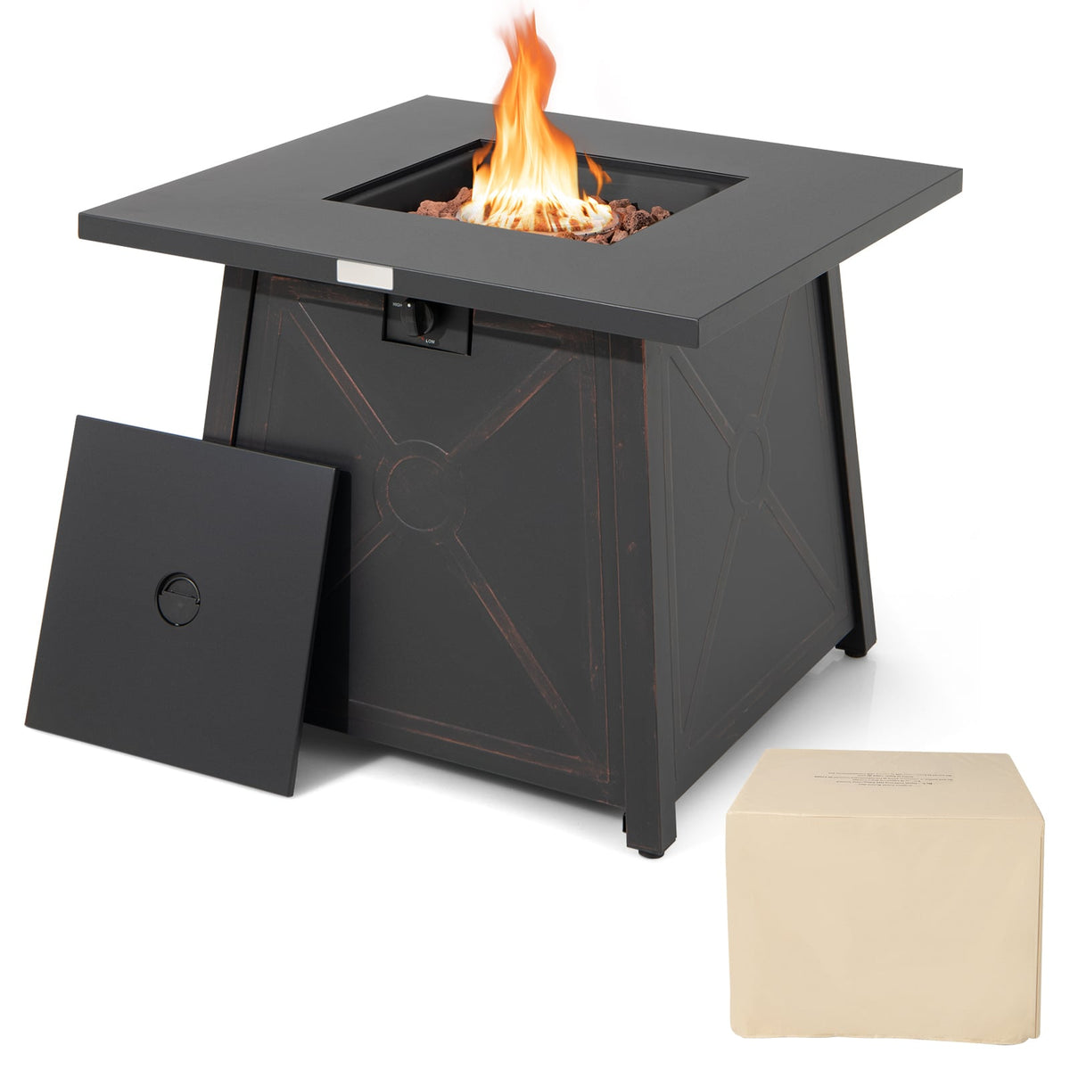 30 Inch Square Propane Gas Fire Table with Waterproof Cover-Fire Pit Tables-DECOROLALA