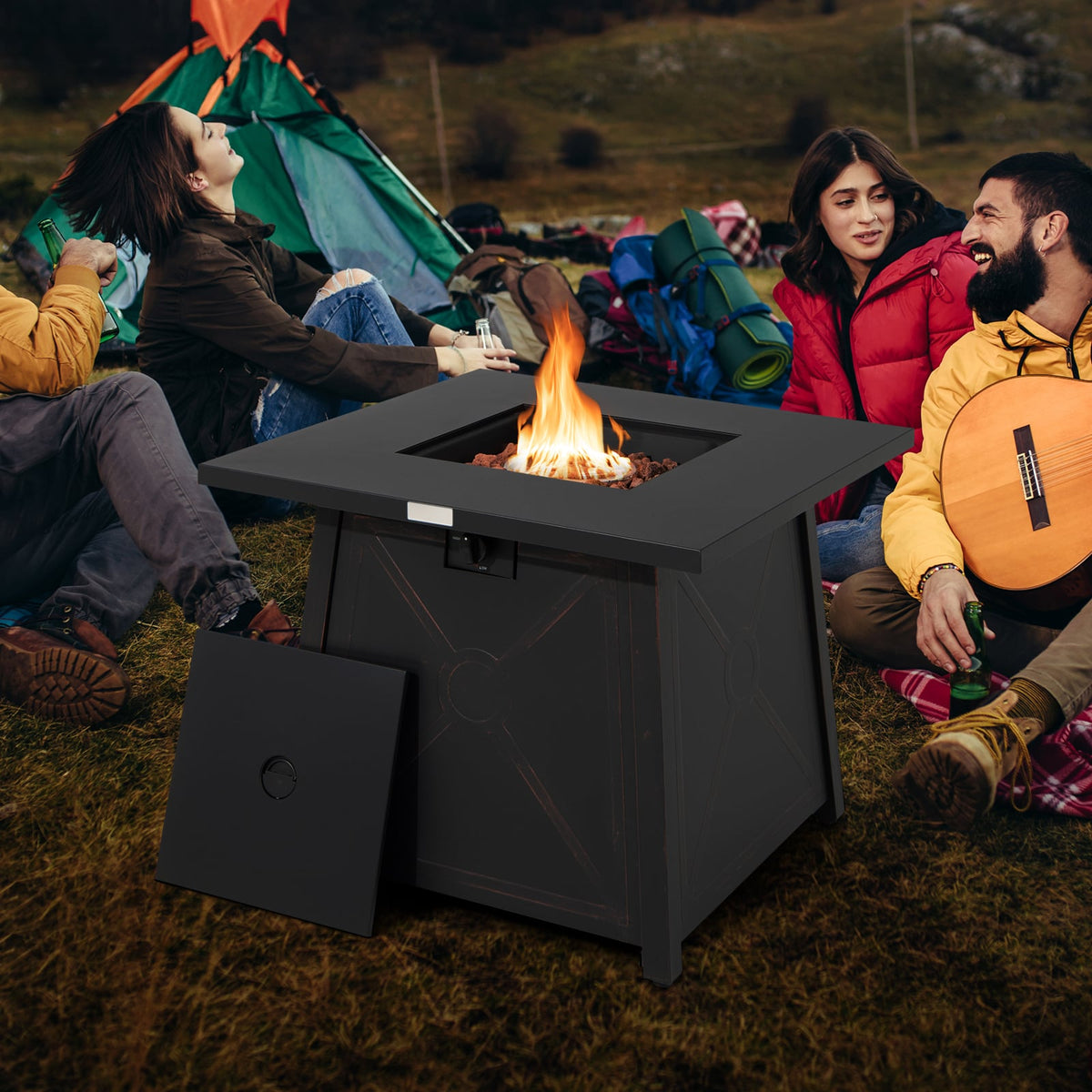 30 Inch Square Propane Gas Fire Table with Waterproof Cover-Fire Pit Tables-DECOROLALA