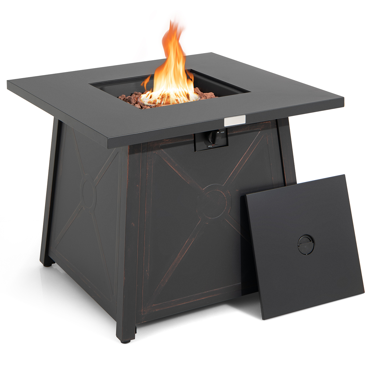 30 Inch Square Propane Gas Fire Table with Waterproof Cover-Fire Pit Tables-DECOROLALA