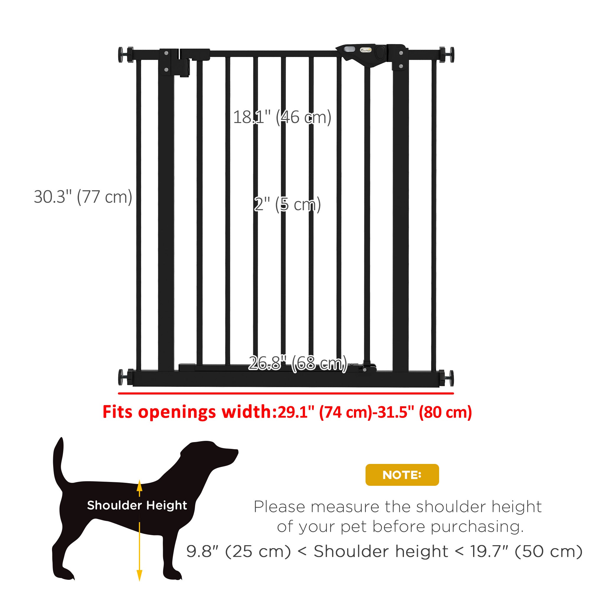 30 Inch Tall Pet Gate with Door Dog Gate and Barrier Indoor for Stairs, Pressure-Mounted Safety Gate, Black-Dogs-DECOROLALA