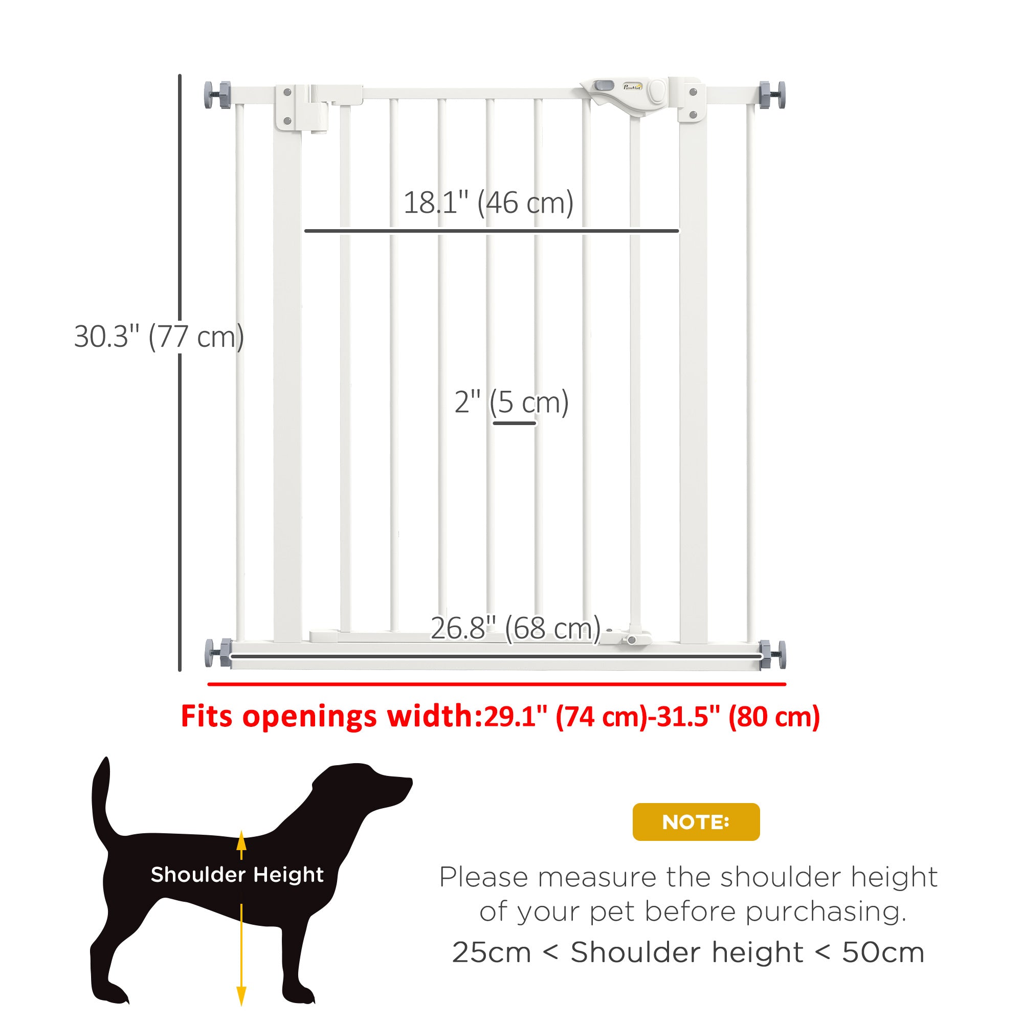 30 Inch Tall Pet Gate with Door Dog Gate and Barrier Indoor for Stairs, Pressure-Mounted Safety Gate, White-Dogs-DECOROLALA