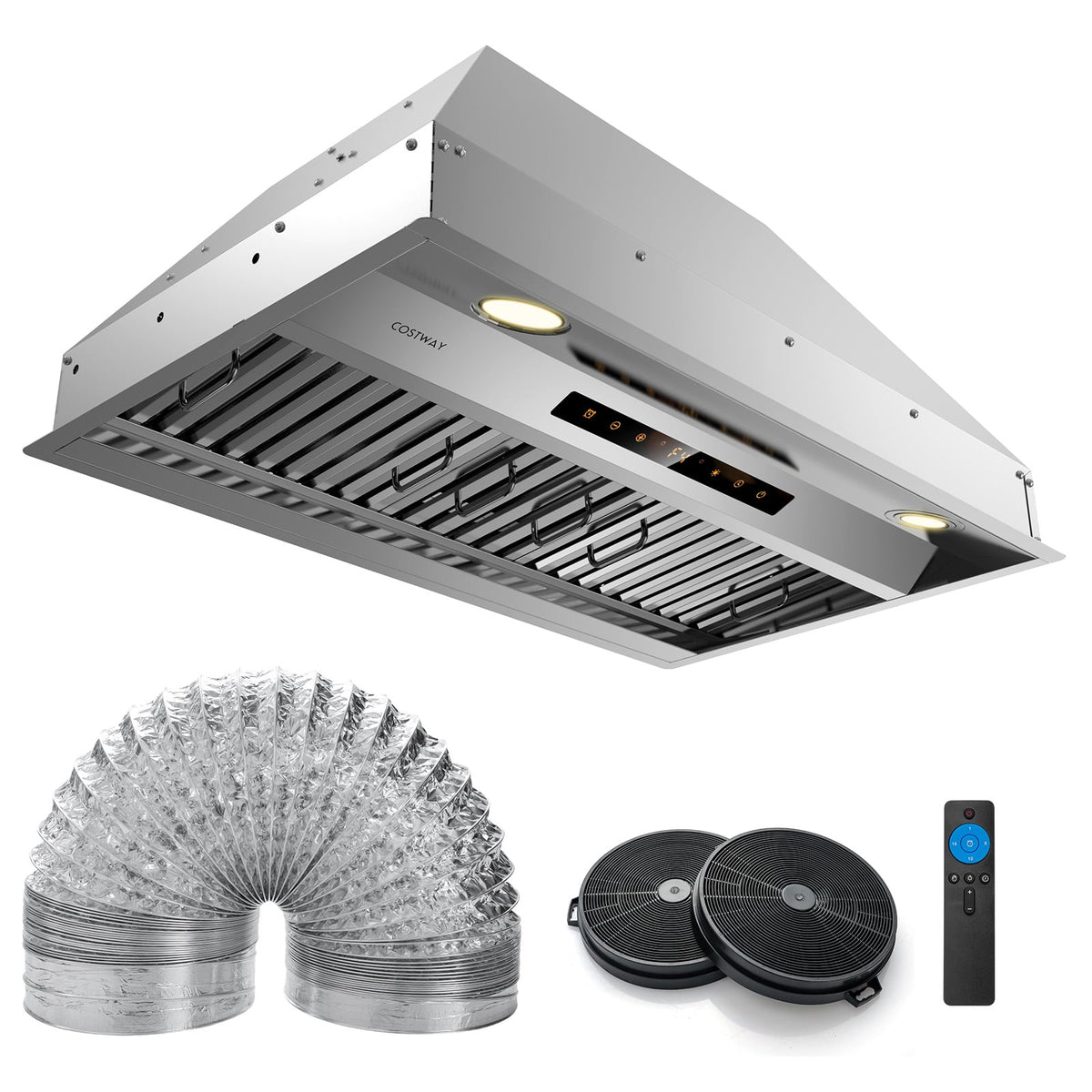 30 Inch Under Cabinet Range Hood with 4 Fan Speeds and Baffles Filters-Silver-Kitchen Appliances-DECOROLALA