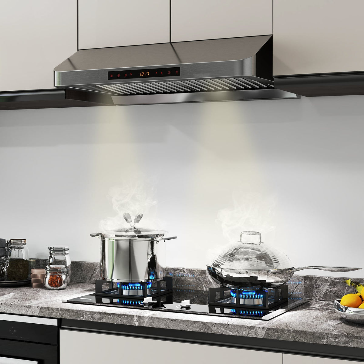 30 Inch Under Cabinet Range Hood with Oil Collector 900 CFM Stainless Steel Kitchen Vent-Silver-Kitchen Appliances-DECOROLALA