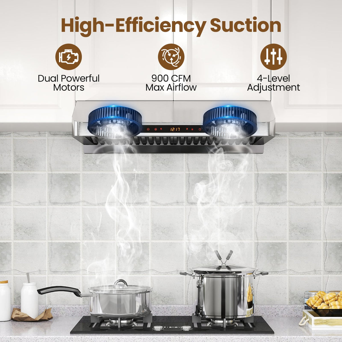 30 Inch Under Cabinet Range Hood with Oil Collector 900 CFM Stainless Steel Kitchen Vent-Silver-Kitchen Appliances-DECOROLALA