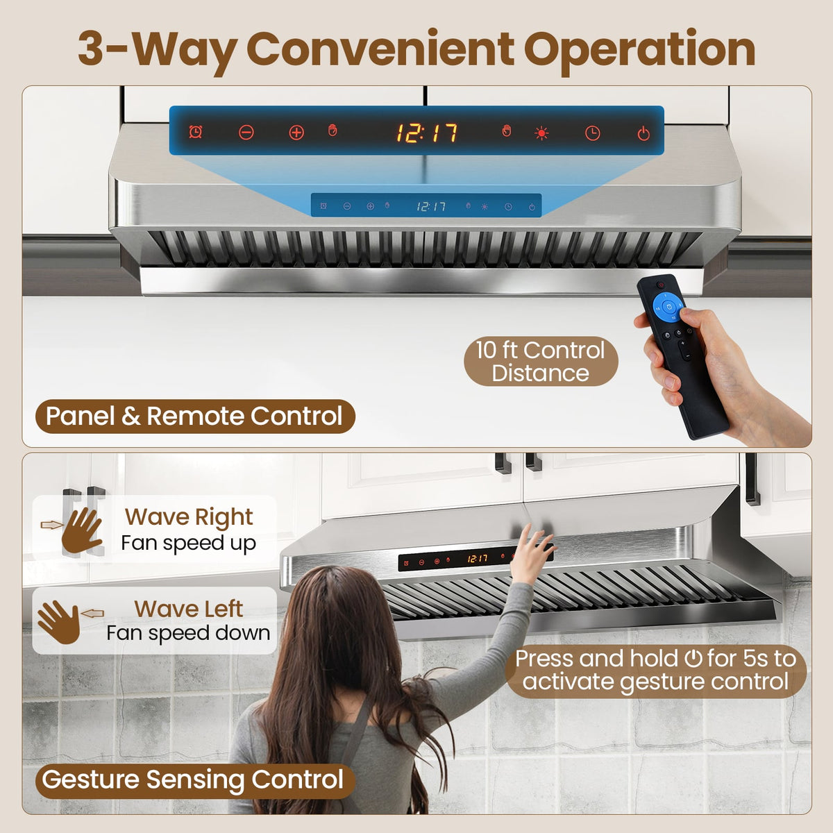 30 Inch Under Cabinet Range Hood with Oil Collector 900 CFM Stainless Steel Kitchen Vent-Silver-Kitchen Appliances-DECOROLALA