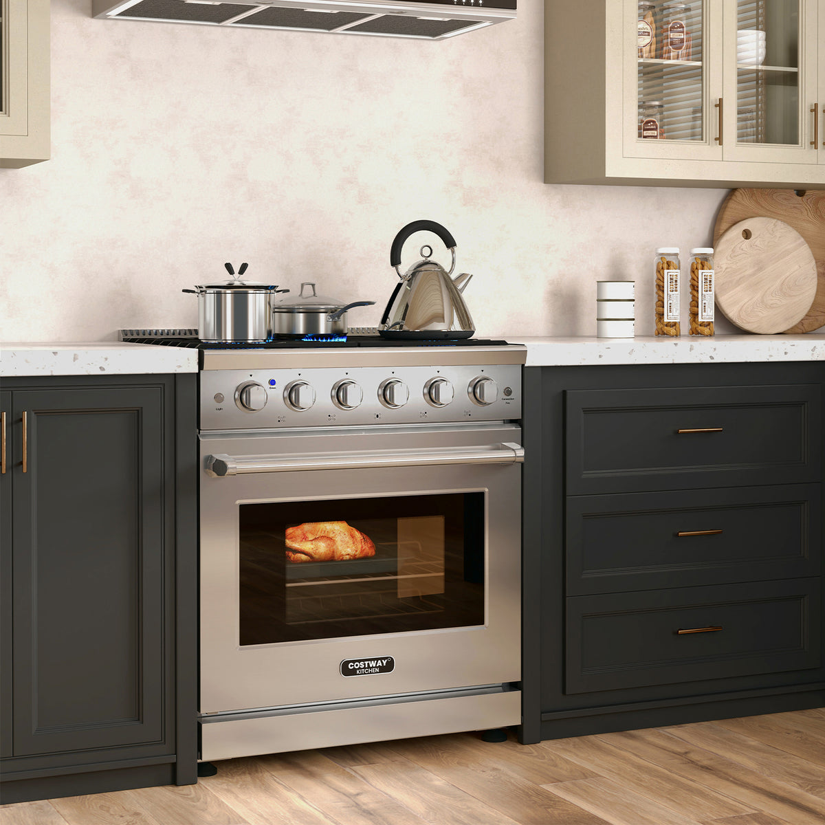 30 Inches 120V Natural Gas Range with 5 Burners Cooktop-Food Warmers & Burners-DECOROLALA