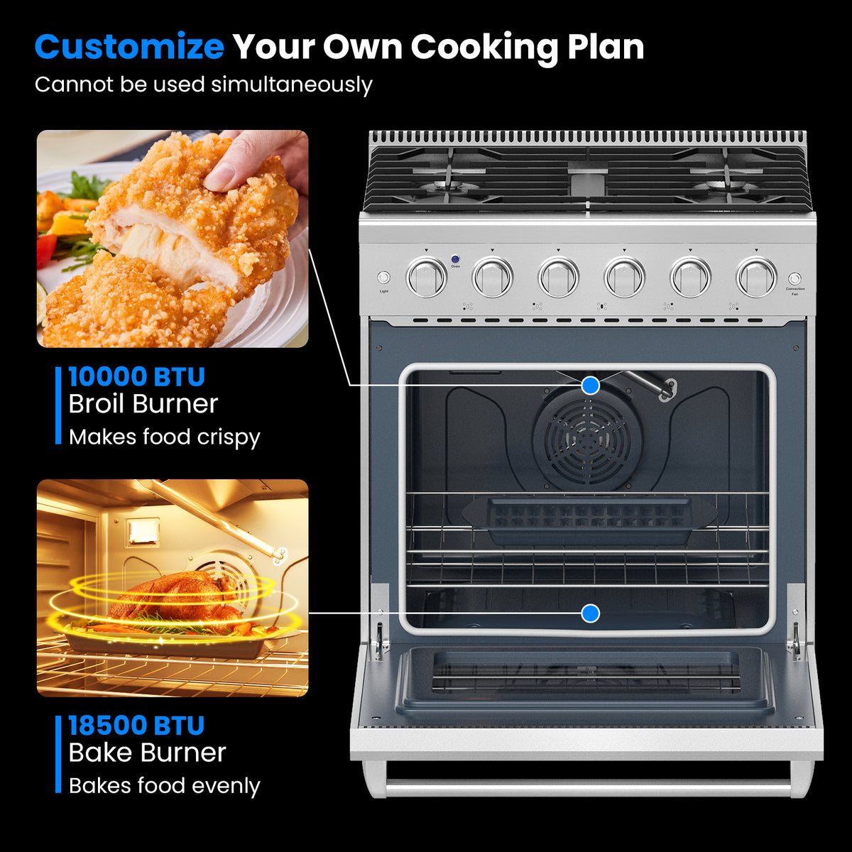 30 Inches 120V Natural Gas Range with 5 Burners Cooktop-Food Warmers & Burners-DECOROLALA