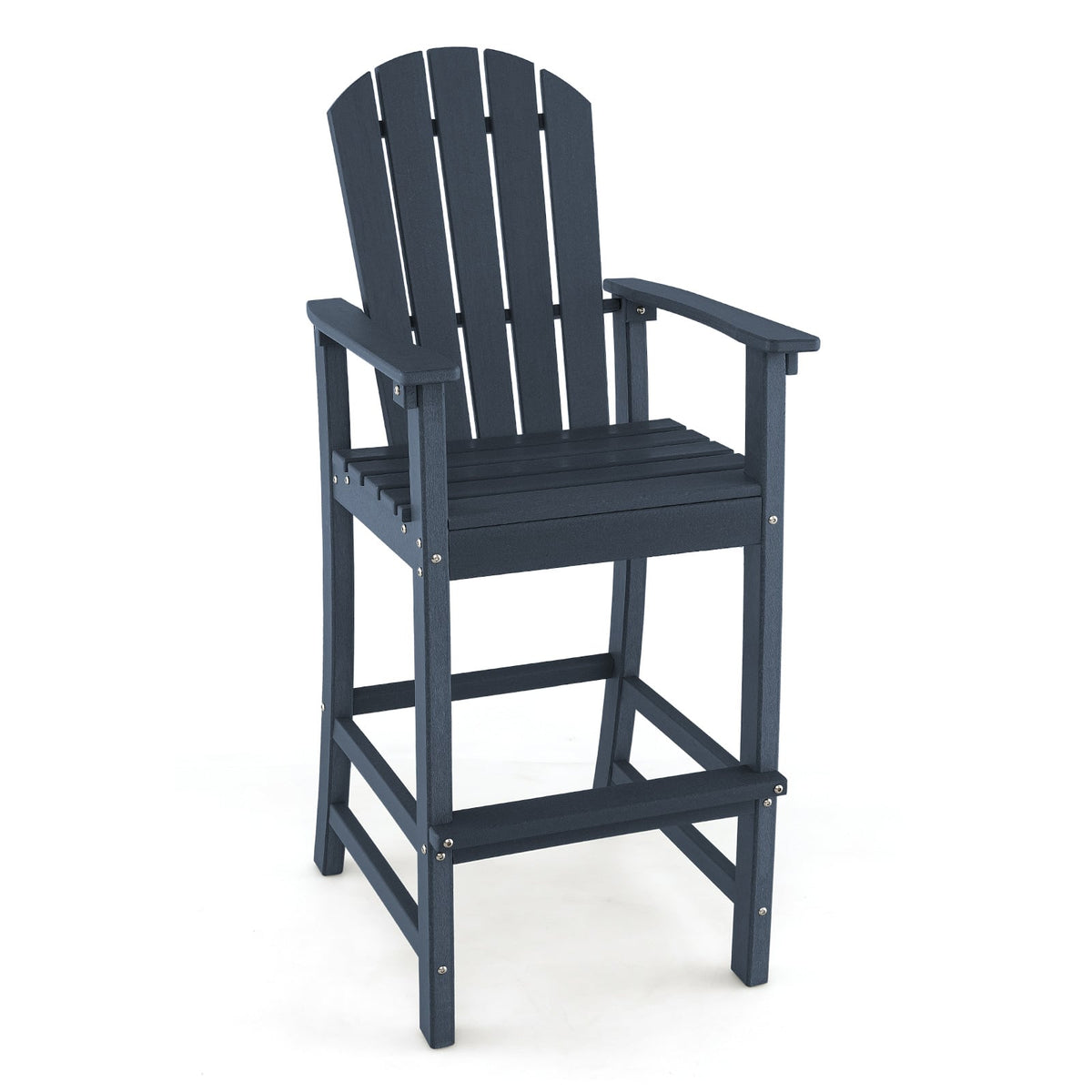 30 Inches Counter Height Outdoor HDPE Bar Stool with Armrests and Footrest-Navy-Outdoor Bar Furniture-DECOROLALA
