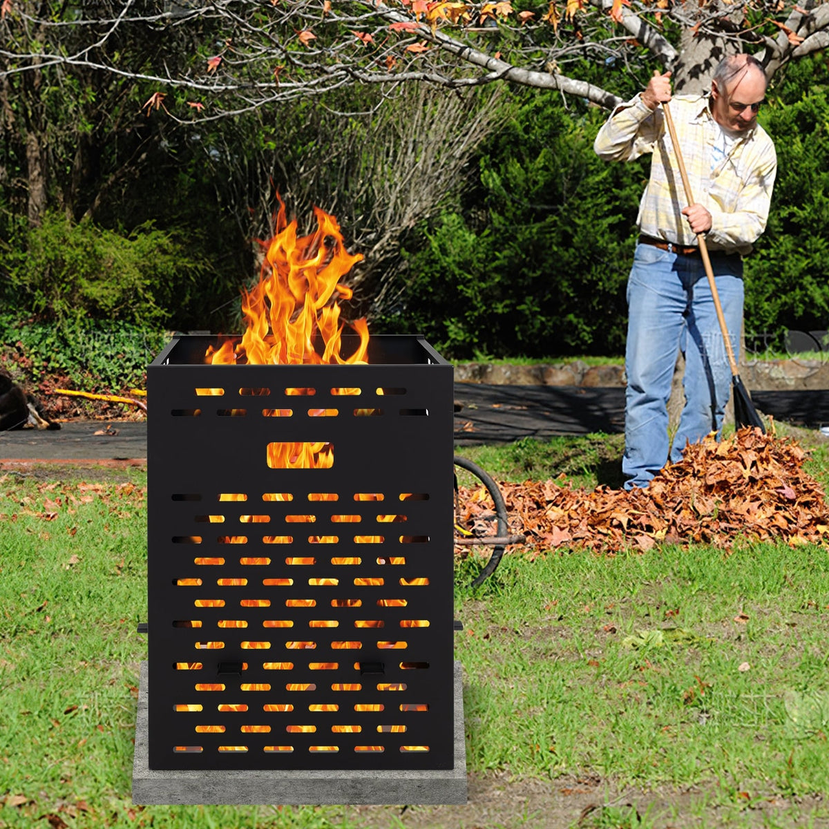 30 Inches Ultra Thick Burn Barrel with Venting Patterns and 4 Cross Braces-Fireplace Tools-DECOROLALA