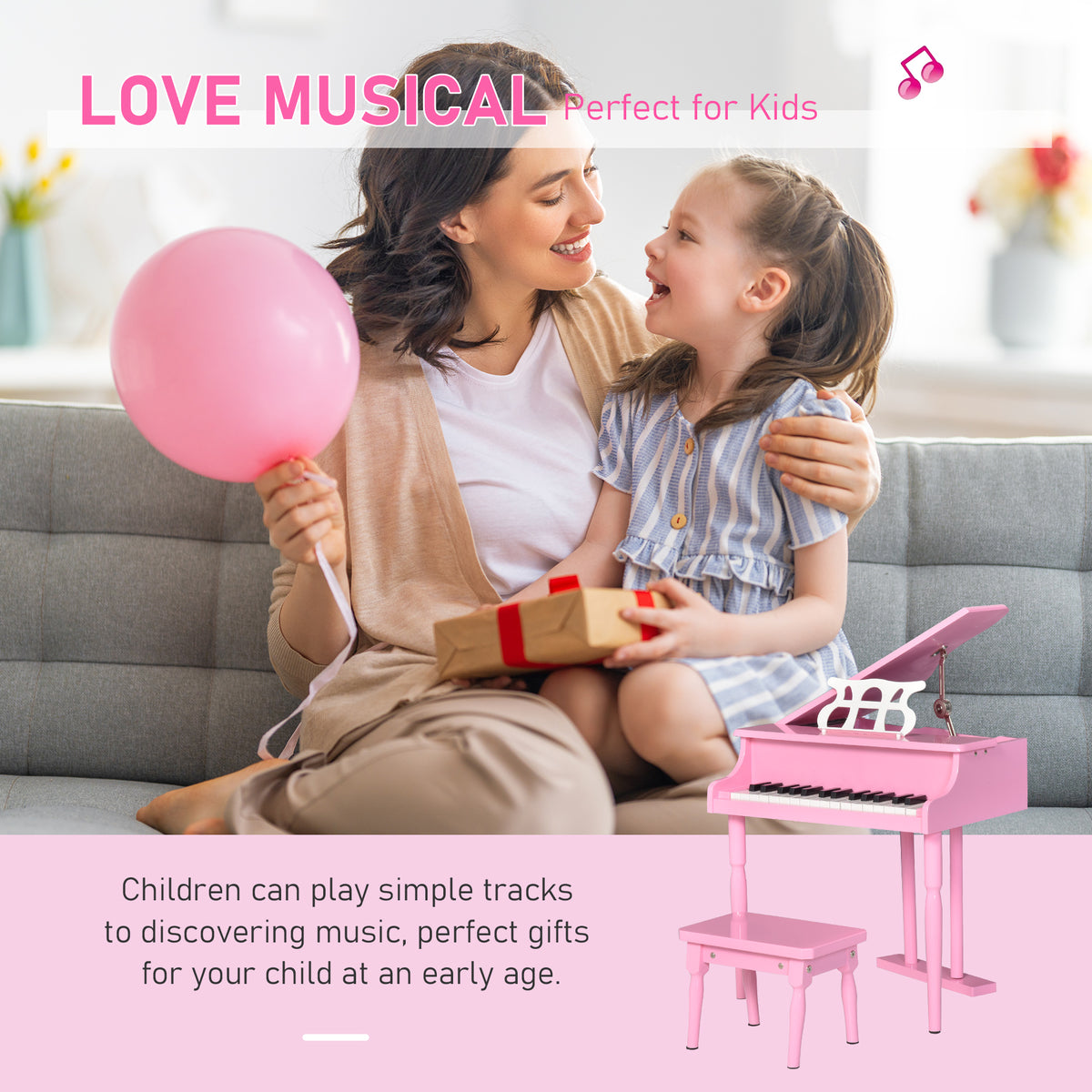 Modern Kids Piano, 30 Keys, Set of 2, Mini Toy for Child, Grand Piano with Music Stand and Bench, Ideal Gift-Toys & Games > Baby & Toddler Toys > Electronic Musical Pianos-DECOROLALA