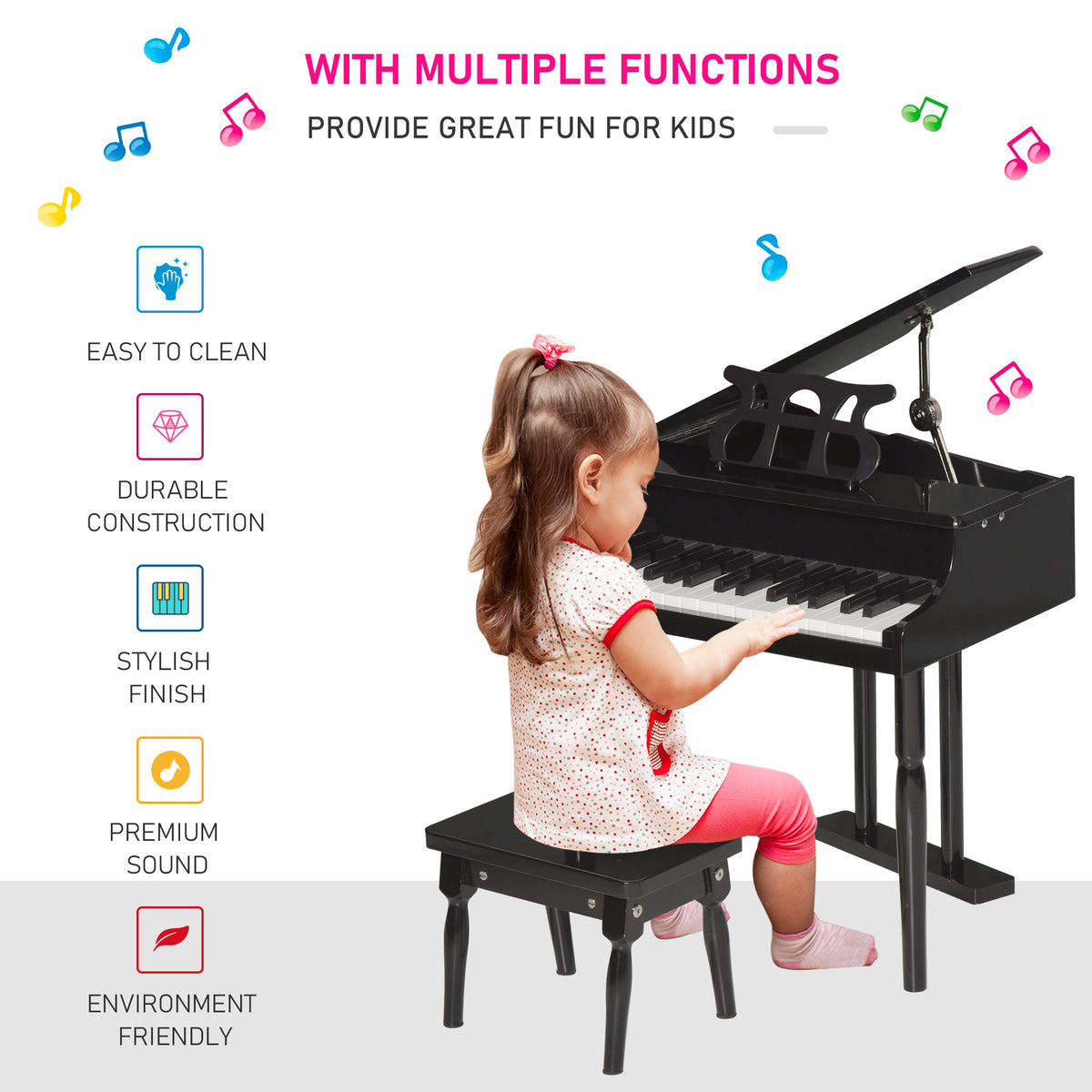Modern Kids Piano, 30 Keys, Set of 2, Mini Toy for Child, Grand Piano with Music Stand and Bench, Ideal Gift-Toys & Games > Baby & Toddler Toys > Electronic Musical Pianos-DECOROLALA