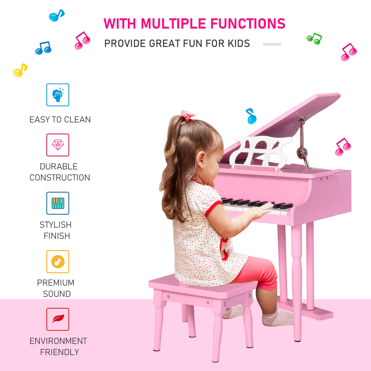 Modern Kids Piano, 30 Keys, Set of 2, Mini Toy for Child, Grand Piano with Music Stand and Bench, Ideal Gift-Toys & Games > Baby & Toddler Toys > Electronic Musical Pianos-DECOROLALA
