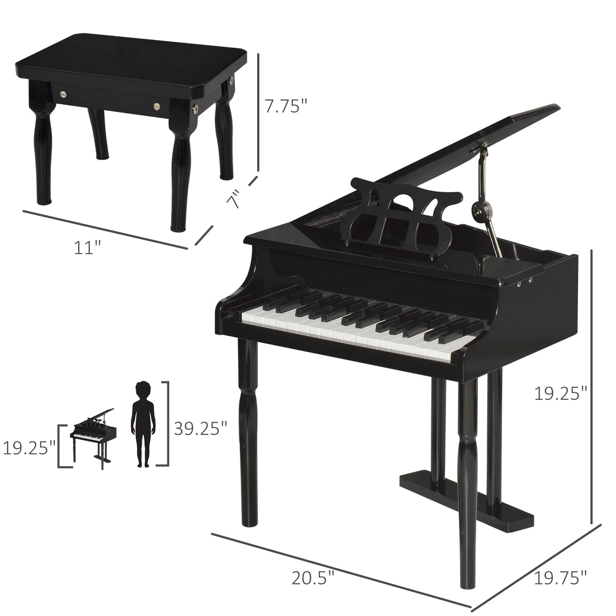 Modern Kids Piano, 30 Keys, Set of 2, Mini Toy for Child, Grand Piano with Music Stand and Bench, Ideal Gift-Toys & Games > Baby & Toddler Toys > Electronic Musical Pianos-DECOROLALA
