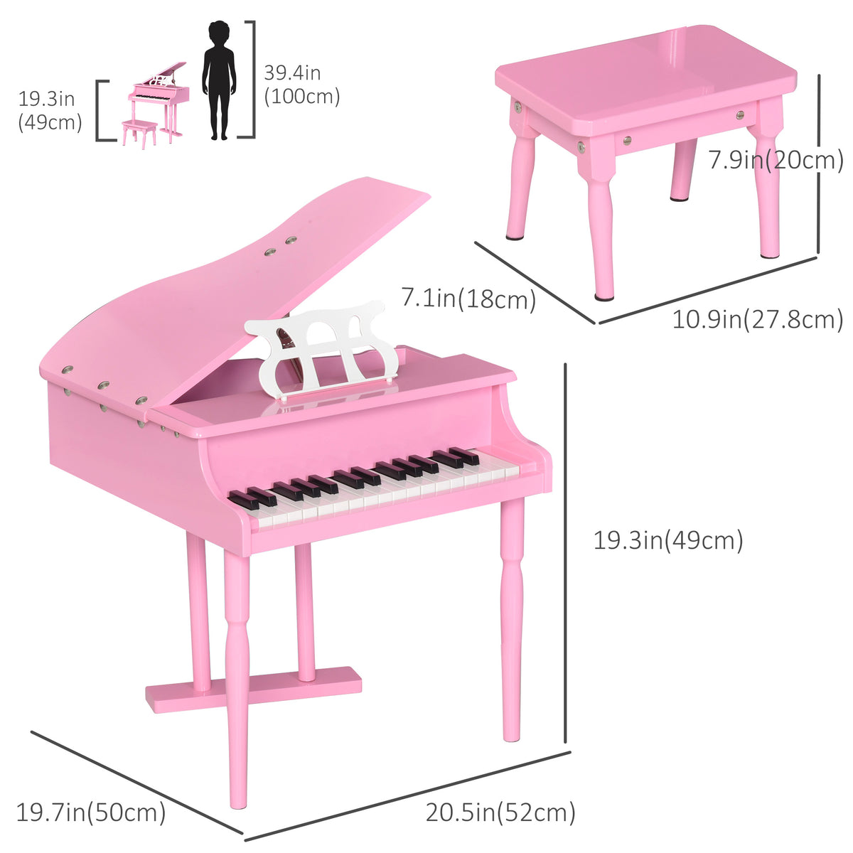 Modern Kids Piano, 30 Keys, Set of 2, Mini Toy for Child, Grand Piano with Music Stand and Bench, Ideal Gift-Toys & Games > Baby & Toddler Toys > Electronic Musical Pianos-DECOROLALA