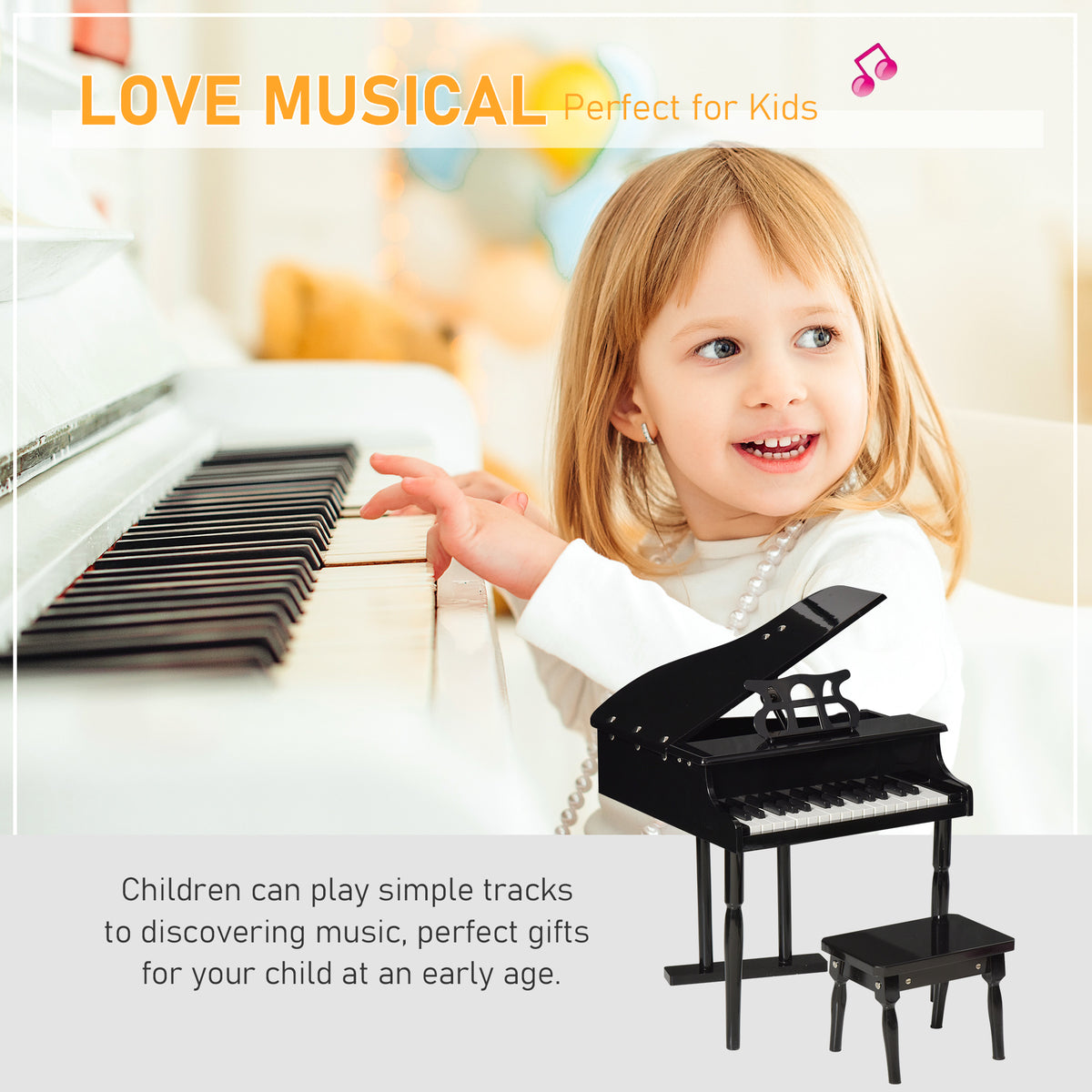 Modern Kids Piano, 30 Keys, Set of 2, Mini Toy for Child, Grand Piano with Music Stand and Bench, Ideal Gift-Toys & Games > Baby & Toddler Toys > Electronic Musical Pianos-DECOROLALA