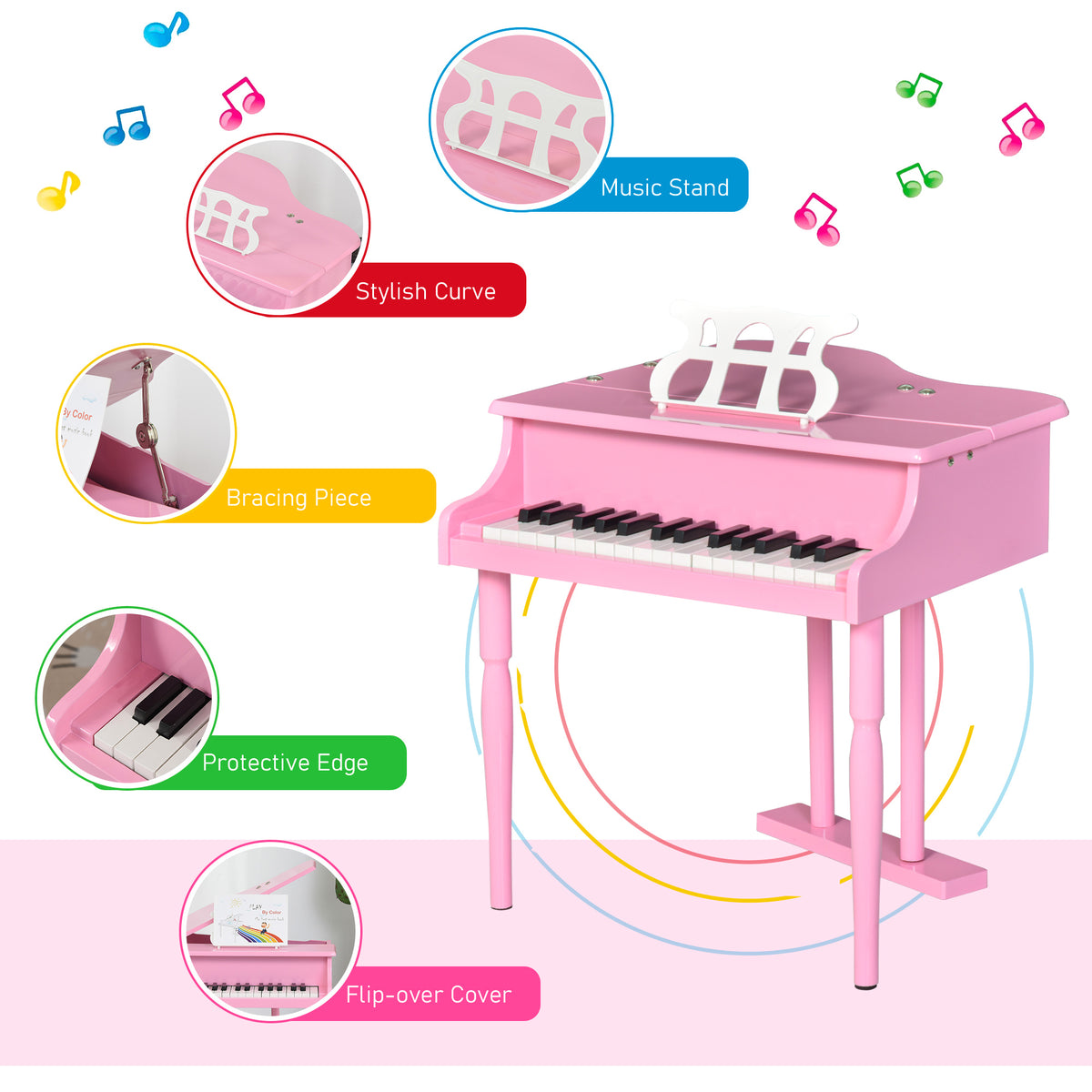 Modern Kids Piano, 30 Keys, Set of 2, Mini Toy for Child, Grand Piano with Music Stand and Bench, Ideal Gift-Toys & Games > Baby & Toddler Toys > Electronic Musical Pianos-DECOROLALA