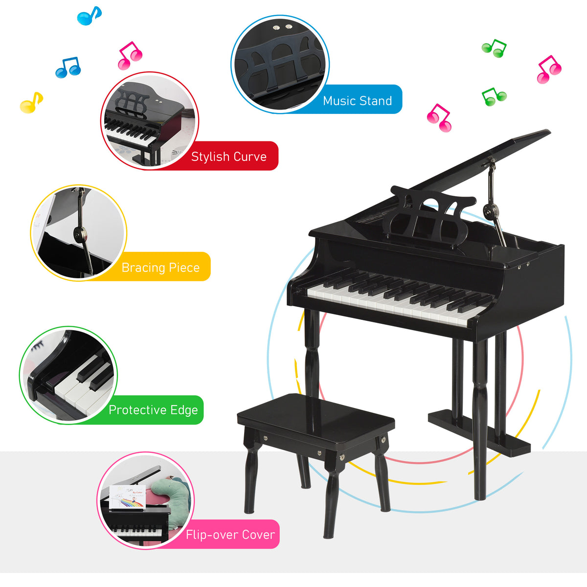 Modern Kids Piano, 30 Keys, Set of 2, Mini Toy for Child, Grand Piano with Music Stand and Bench, Ideal Gift-Toys & Games > Baby & Toddler Toys > Electronic Musical Pianos-DECOROLALA