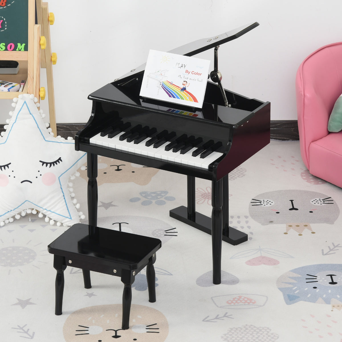 Modern Kids Piano, 30 Keys, Set of 2, Mini Toy for Child, Grand Piano with Music Stand and Bench, Ideal Gift-Toys & Games > Baby & Toddler Toys > Electronic Musical Pianos-DECOROLALA