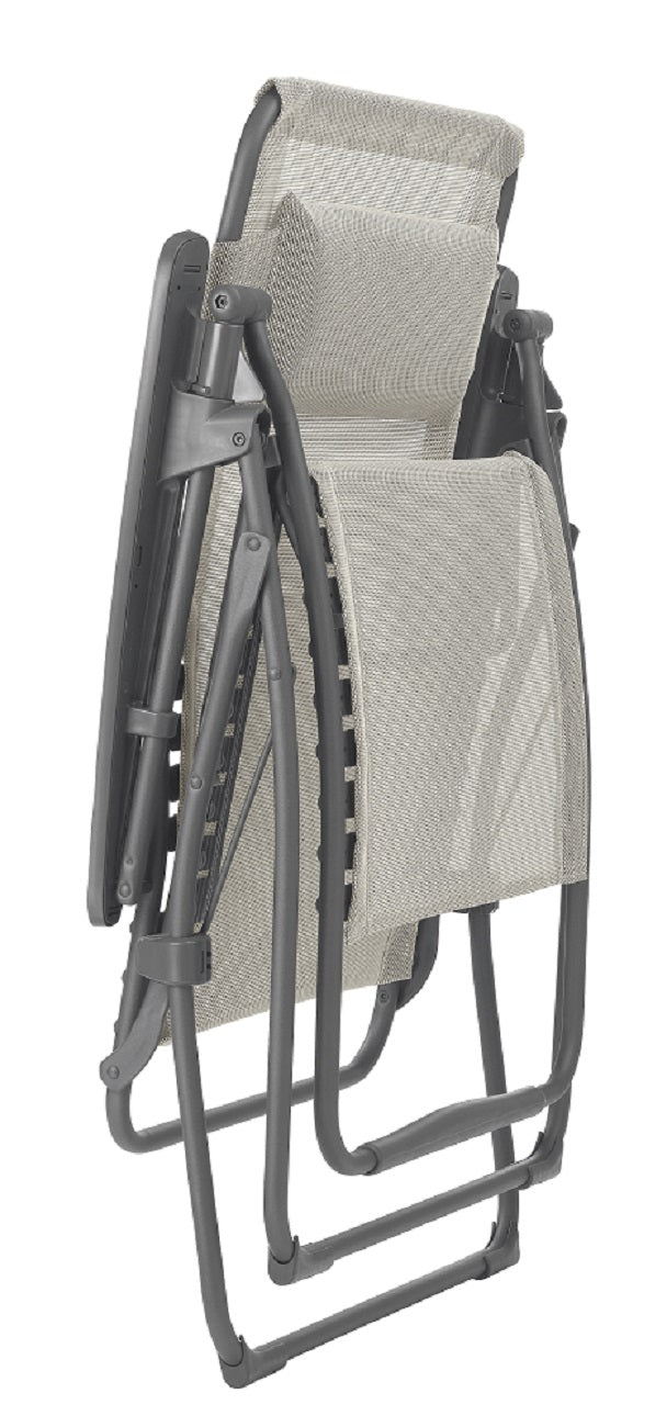 30" Light Gray and Chrome Steel Outdoor Zero Gravity Chair with Light Gray Cushion-Outdoor Chairs-DECOROLALA