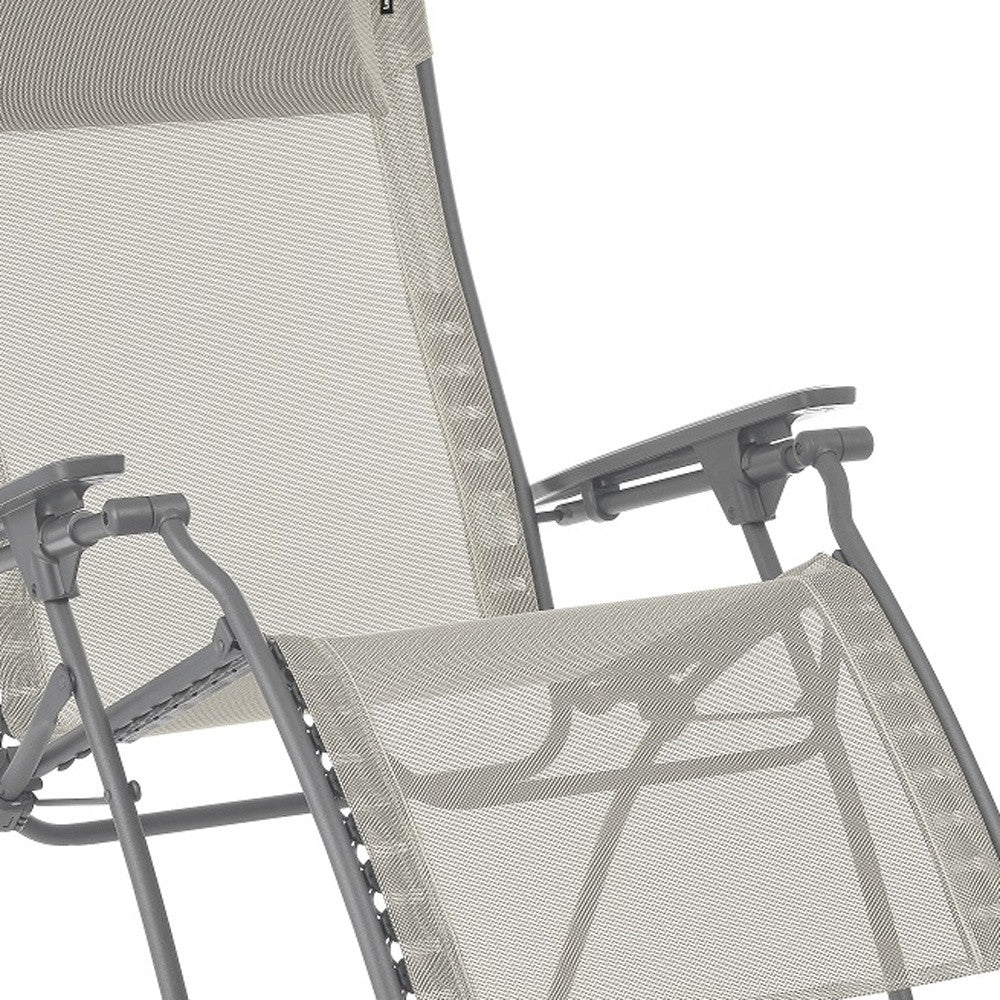 30" Light Gray and Chrome Steel Outdoor Zero Gravity Chair with Light Gray Cushion-Outdoor Chairs-DECOROLALA