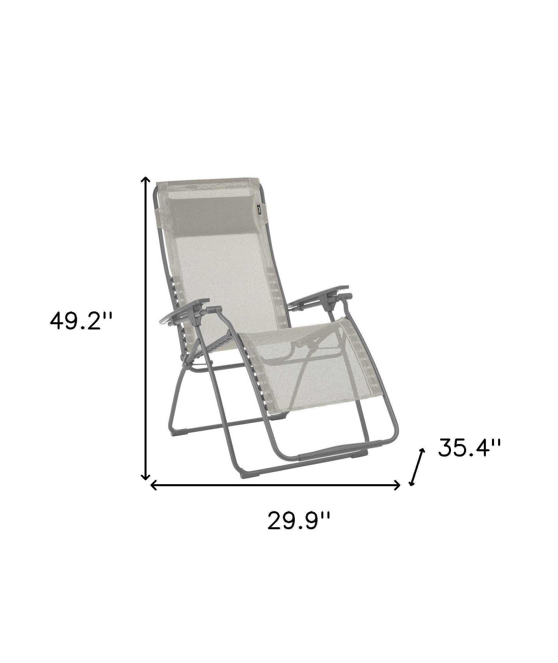 30" Light Gray and Chrome Steel Outdoor Zero Gravity Chair with Light Gray Cushion-Outdoor Chairs-DECOROLALA