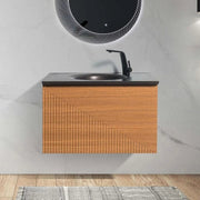 30" Light Oak Wall Mount Bathroom Vanity with Black Engineered Quartz Countertop-Migration_Bathroom Vanities-DECOROLALA