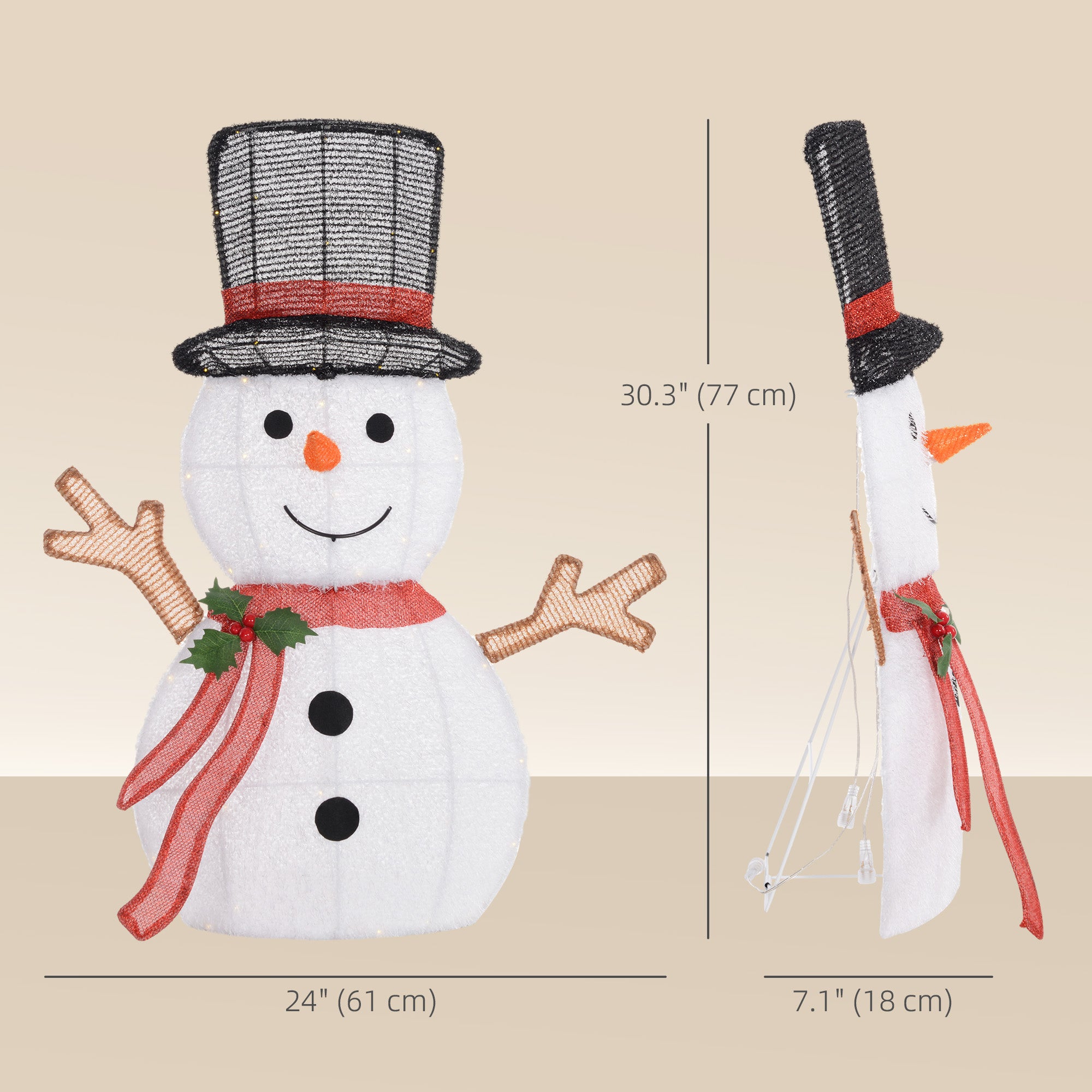 30" Lighted Snowman Christmas Decoration - 56 LED White-Home Furnishings > Holiday & Seasonal > Christmas Decorations-DECOROLALA